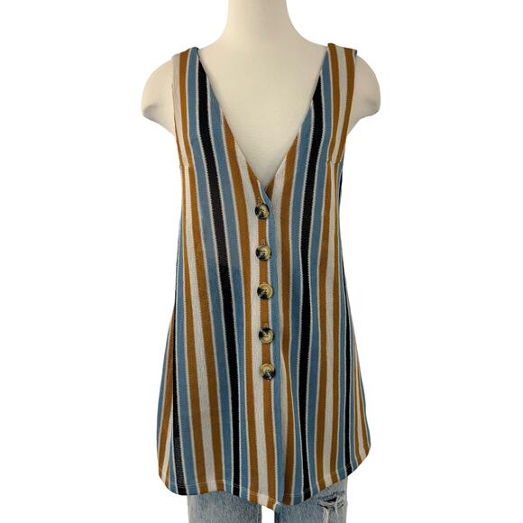 Free People Tops - Free People Bridget Striped Top Knit Button-Down Plunge Neck Tunic | Large